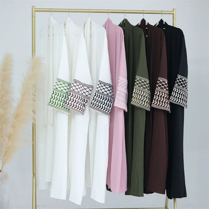 Linen Butterfly Embroidery Open Abaya Dubai Luxury 2024 Muslim Modest Kaftan Kimono Dresses Coat for Women Islam Clothing Kebaya.