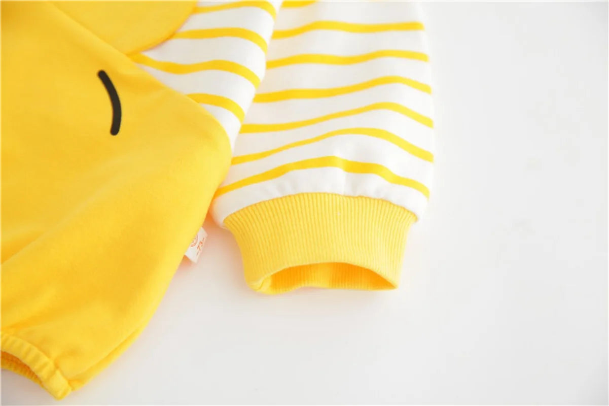 Gelbe Kollektion Frühling Herbst Baby Mädchen Junge Rundkragen Lange Ärmel Cartoon Bär Body/Strampler Neugeborenen Overall K31266