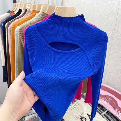 2025 weibliche Casual Pullover Herbst Winter Sexy Aushöhlen Frauen Pullover Schlank Vintage Jumper Weiche Warme Pull Gestrickte Pullover Tops.