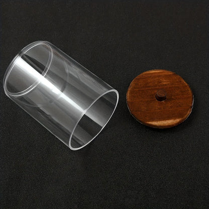 Transparent Acrylic round Wood Lid Cotton Swab Box Plastic Small Organizer Box Makeup Remover Cotton Storage Box Set.
