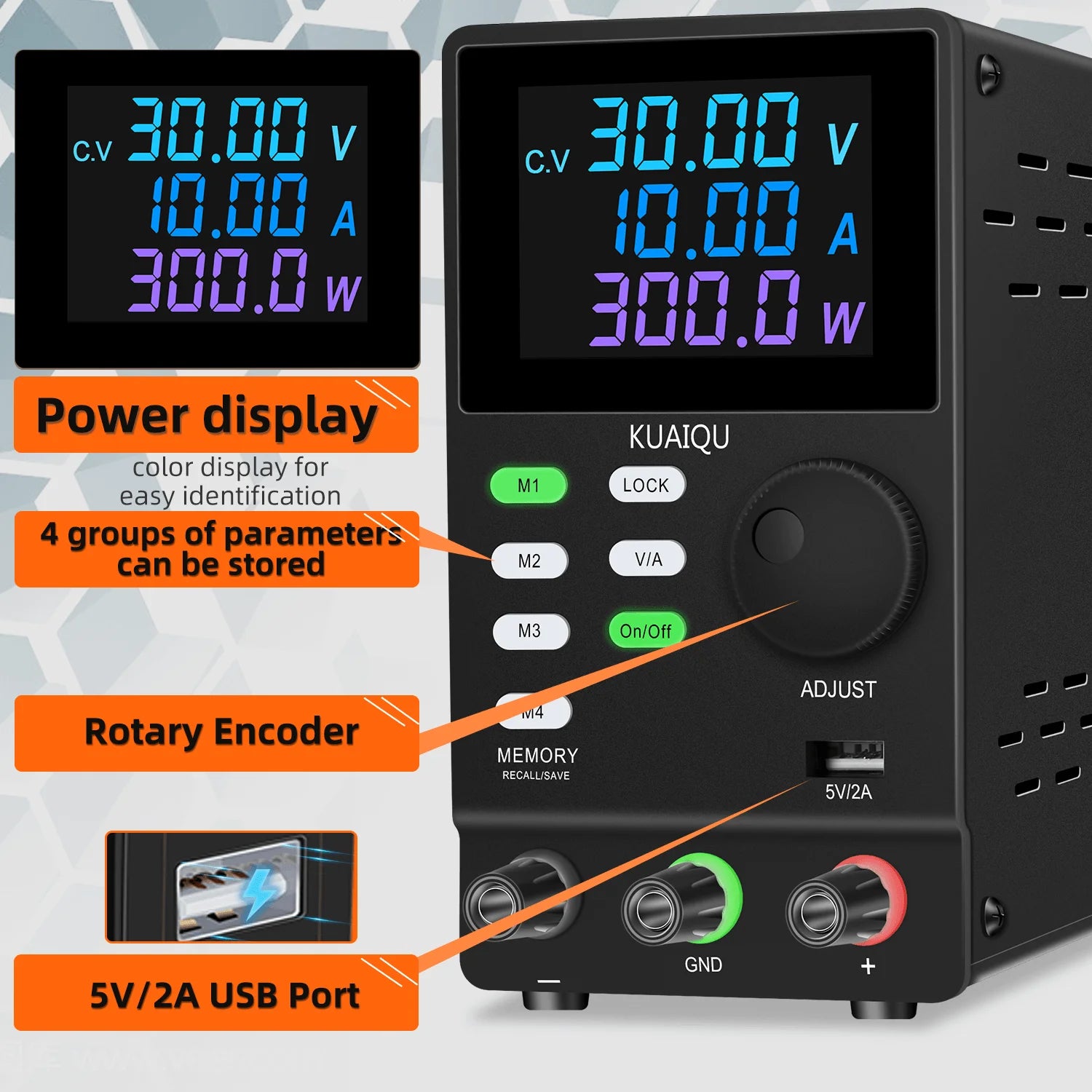 KUAIQU 200V 300V 1A DC Power Supply, 30V Programmable Adjustable Regulated Lab Bench Power Supply with PC Software,Output Switch.