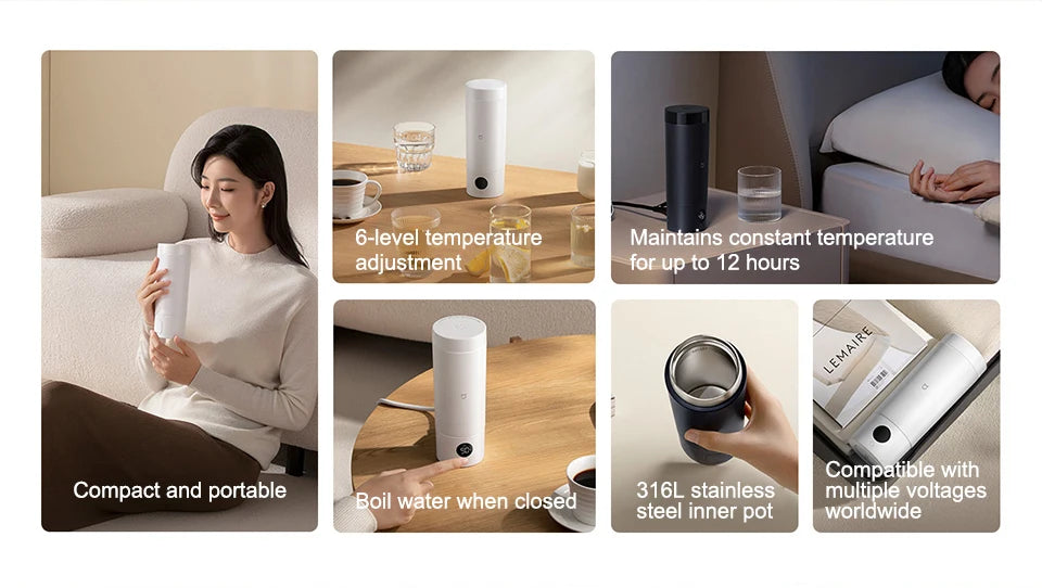 NEW XIAOMI Mijia Portable Electric Kettle 2 Thermos Cup Fast Water Boiler 350ml Smart Temperature Insulated Kettle Travel - CN.