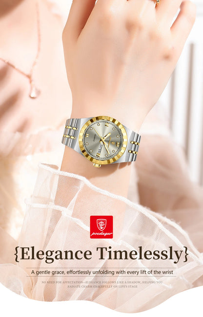 POEDAGAR Luxury Original Ladies Watch Luminous Waterproof Week Date Woman Wristwatch Stainless Steel Women Quartz Watches Female.