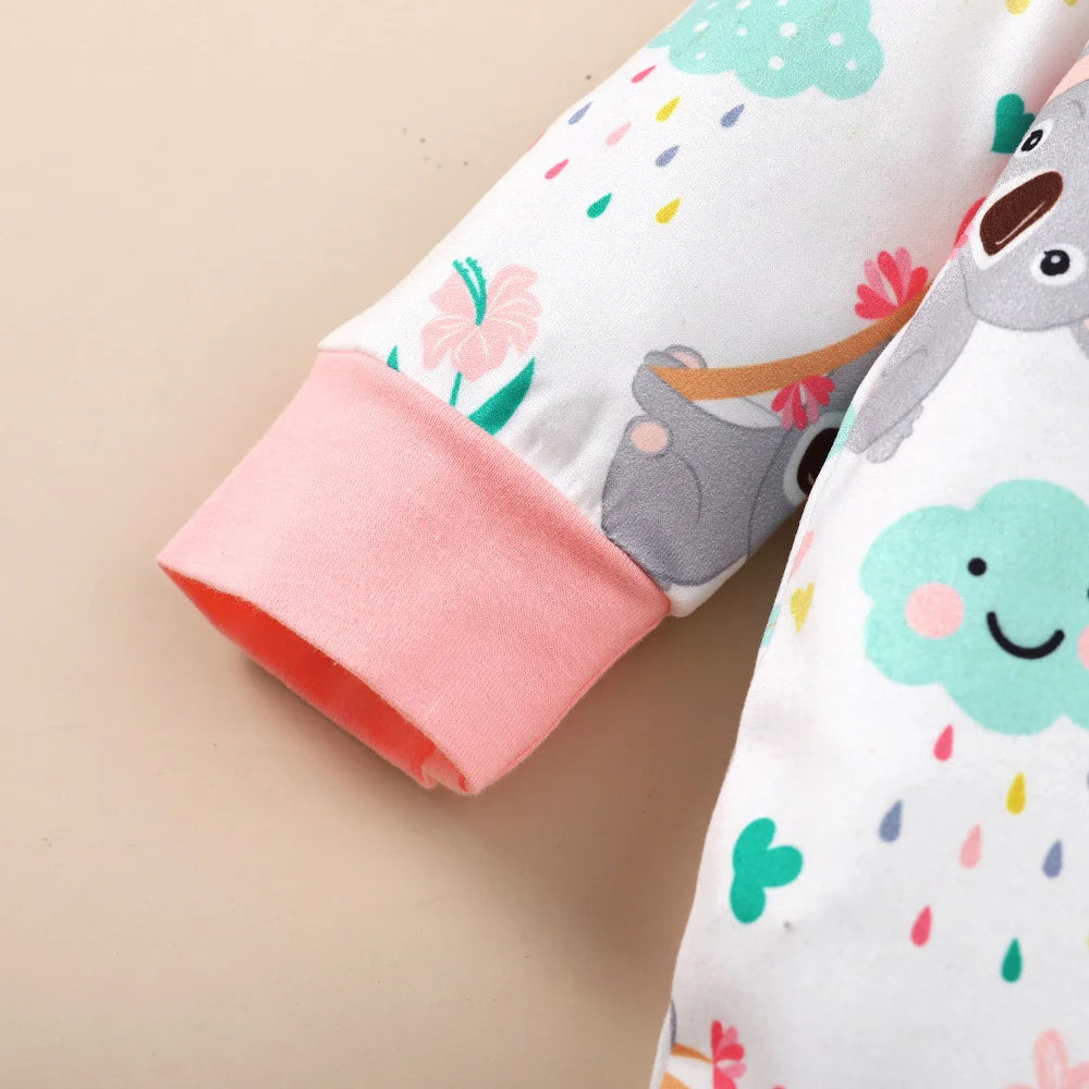 Neugeborenes Baby-Body für Mädchen, süßer kleiner Koala-Body + Stirnband, 2 Stück, passend für 1–12 Monate, Baby-Frühlings- und Herbst-Crawler-Anzug.