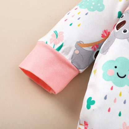 Neugeborenes Baby-Body für Mädchen, süßer kleiner Koala-Body + Stirnband, 2 Stück, passend für 1–12 Monate, Baby-Frühlings- und Herbst-Crawler-Anzug.