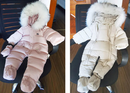 AYNIGIELL 2024 Winter Neugeborenen Verdickung Overall Integrierte Wolle Mit Kapuze Unten Strampler Baby Jungen und Mädchen Warme Schneefeste Overalls