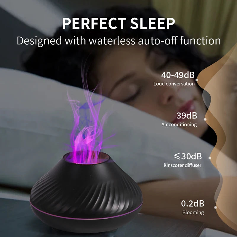 KINSCOTER Volcanic Aroma Diffuser Essential Oil Lamp 130ml USB Portable Air Humidifier with Color Flame Night Light.