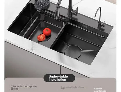 Gray Large Single Slot Stainless Steel Kitchen Sink Multifunctional Wash Dish Basin Nano Honeycomb Embossed Undermount Basin