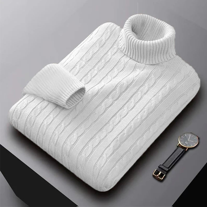 2025 New Men's High Neck Sweater Solid Color Pullover Knitted Warm Casual Turtleneck Sweatwear Woolen Mens Winter Outdoor Tops.