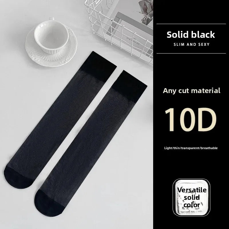 Women's Mid-calf Thin Transparent Stockings Summer Leggings Pure Desire Style Black White Color Half-Transparent Long Tube Socks