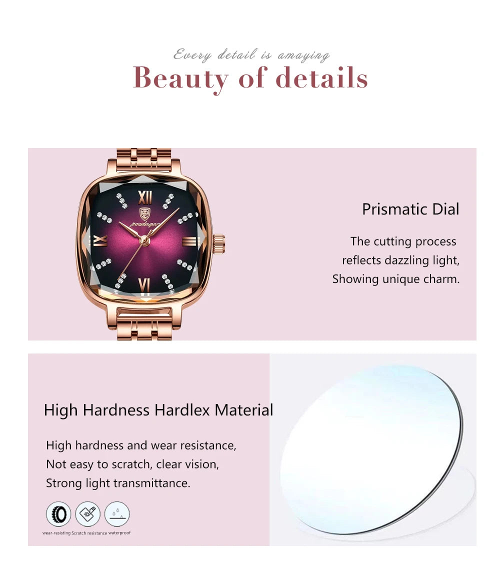 POEDAGAR High Quality Luxury Women Watch Stainless Steel Square Waterproof Quartz Ladies Wristwatches Dress Elegant Femme Clocks.