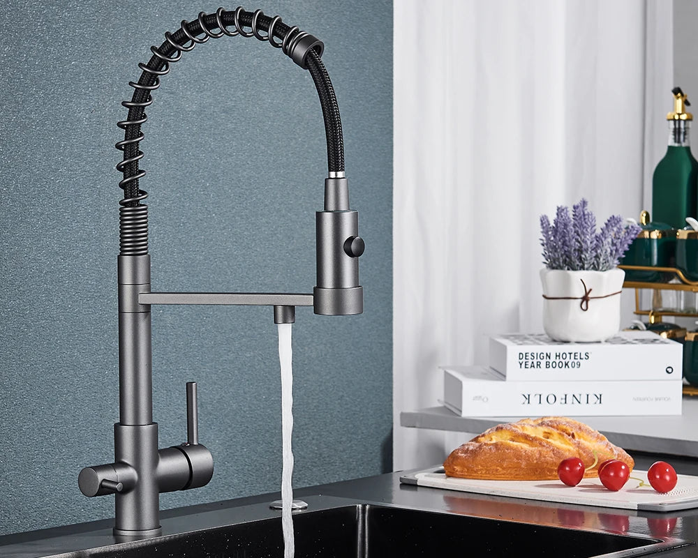 Black Filtered Kitchen Water Filter Kitchen Faucets Dual Spout Filter Faucet Mixer Water Purification Water Crane For Kitchen