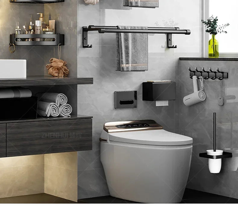 Beliebter Stil, 40/50 cm, selbstklebende Wandhalterung für Badezimmer, wasserdicht und rostfrei, Aufbewahrungsregal mit Haken, Handtuchhalter