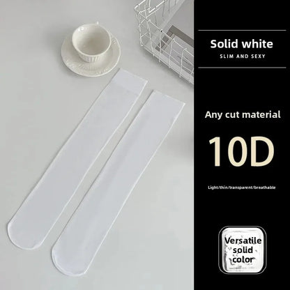 Women's Mid-calf Thin Transparent Stockings Summer Leggings Pure Desire Style Black White Color Half-Transparent Long Tube Socks