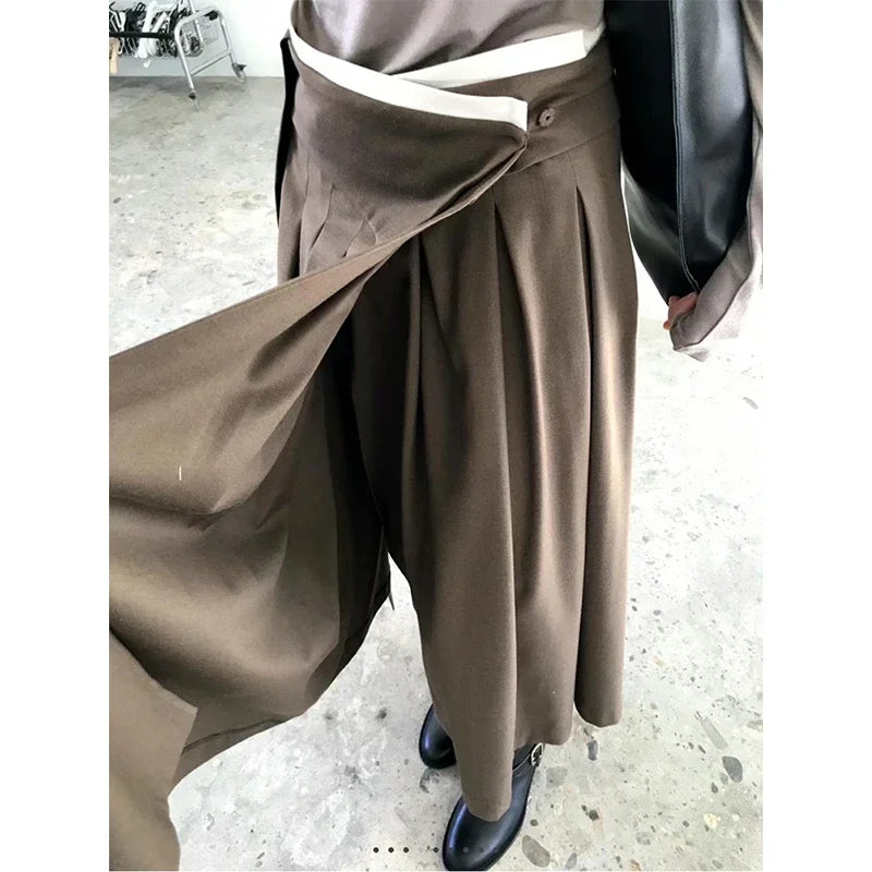 Elegant Pleated Midi Skirt Women Fashion Patchwork Asymmetrical Skirts Summer Office Ladies Korean Casual Design A Line Faldas.