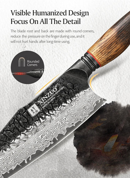 XINZUO 1-5PCS Damascus Steel Kitchen Knife 10Cr15CoMov Steel Core Chopping Vegetables And Fruits Household Kitchen Knife.