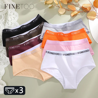 FINETOO 3Pcs Cotton Letter Belt Underwear Women's Panties Sexy Breathable Low Waist Briefs Female Stretch Comfortable Lingerie.