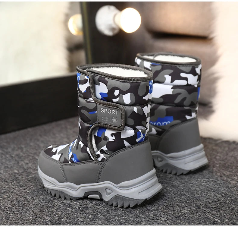 2025 Winter Children Shoes Plush Waterproof Fabric Non-Slip Girl Shoes Rubber Sole Snow Boots Fashion Warm Outdoor Boots.