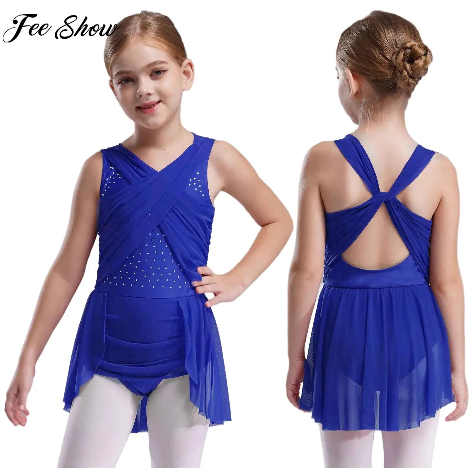 Kinder Mädchen Ärmellose Ausschnitt Strass Eiskunstlauf Trikot Kleid Lyrical Dance Gymnastik Akrobatik Leistung Kostüm.