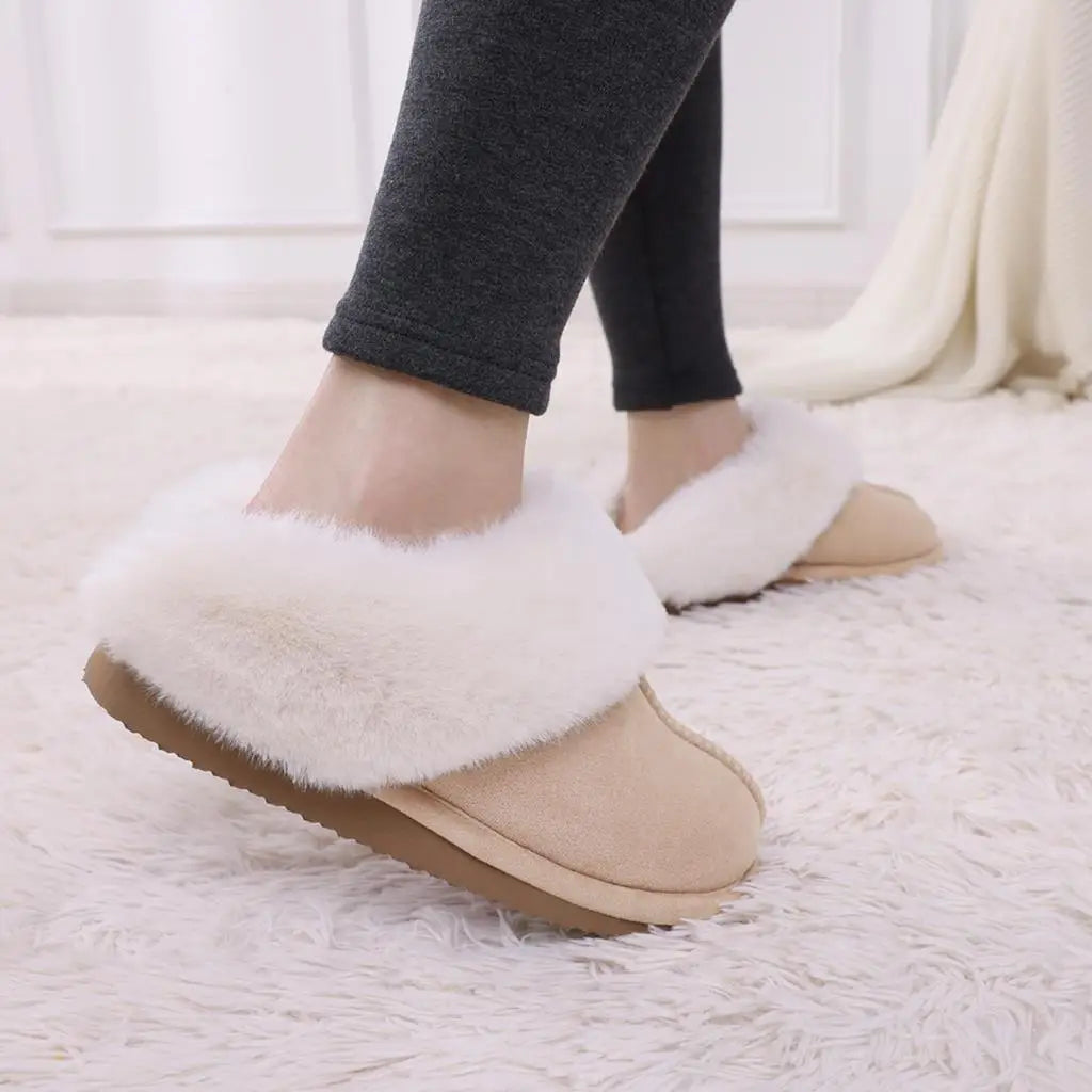 Evshine Winter Warm Memory Foam Slippers For Women Indoor Plush Home Shoes Fluffy Faux Fur Slippers Cozy Suede Furry Flat Slides