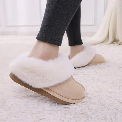 Evshine Winter Warm Memory Foam Slippers For Women Indoor Plush Home Shoes Fluffy Faux Fur Slippers Cozy Suede Furry Flat Slides