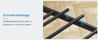 Metallbettgestell 140 x 200 cm mit LED-Beleuchtung, Kopfteil und Ladestation, integriertes Metallbett 140 x 200 mit Gitterbraten