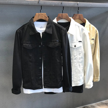 Men's Denim Jacket Spring Autumn White Casual Slim Fit Korean Style Workwear Coat Streetwear Fashion Male Outerwear Jackets.
