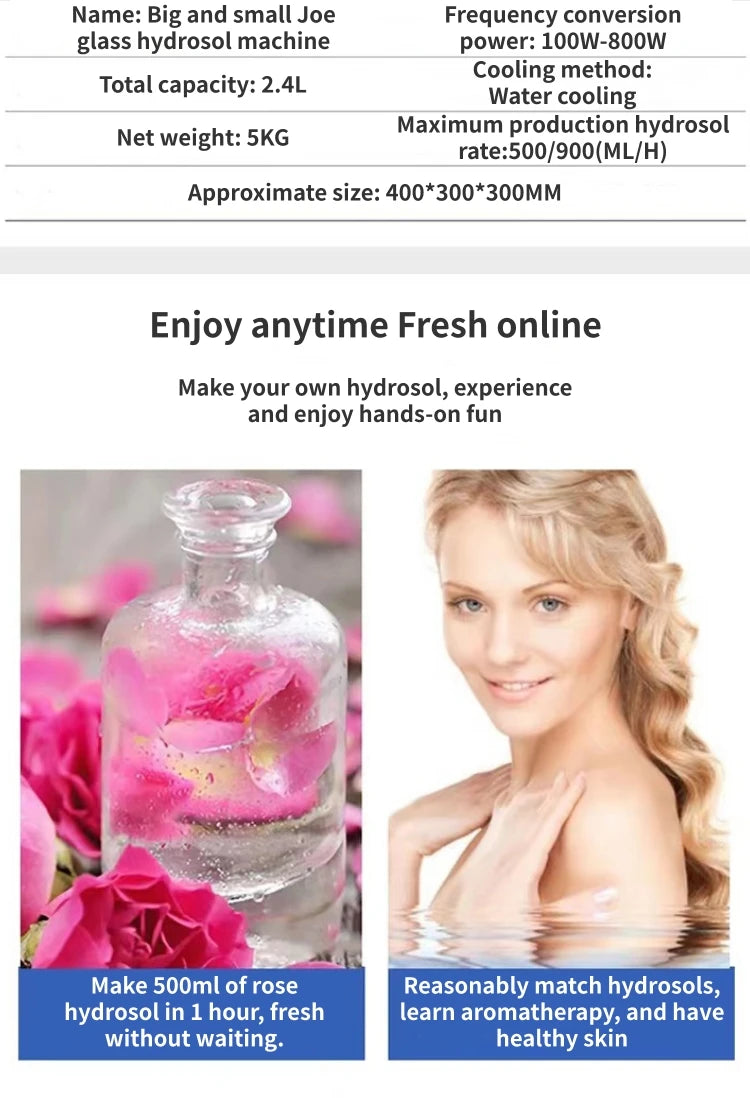 HOOLOO 2.4L Water Distiller Distillation Kit Home Fragrance Distillation Device Hydrosol & Essential Oil Distiller Equipment.