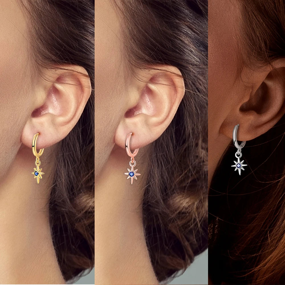 925 Sterling Silver Gold Color Circular Hoop Earrings Golden Earring Fit Original Charms Diy Fine Jewelry For Fashion Women.