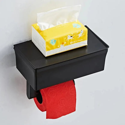 An der Wand montierter Toilettenpapierhalter mit Regal und Aufbewahrungsbox, Multifunktions-Tücherspender, passend für die Aufbewahrung von Badezimmer-Wischtuch