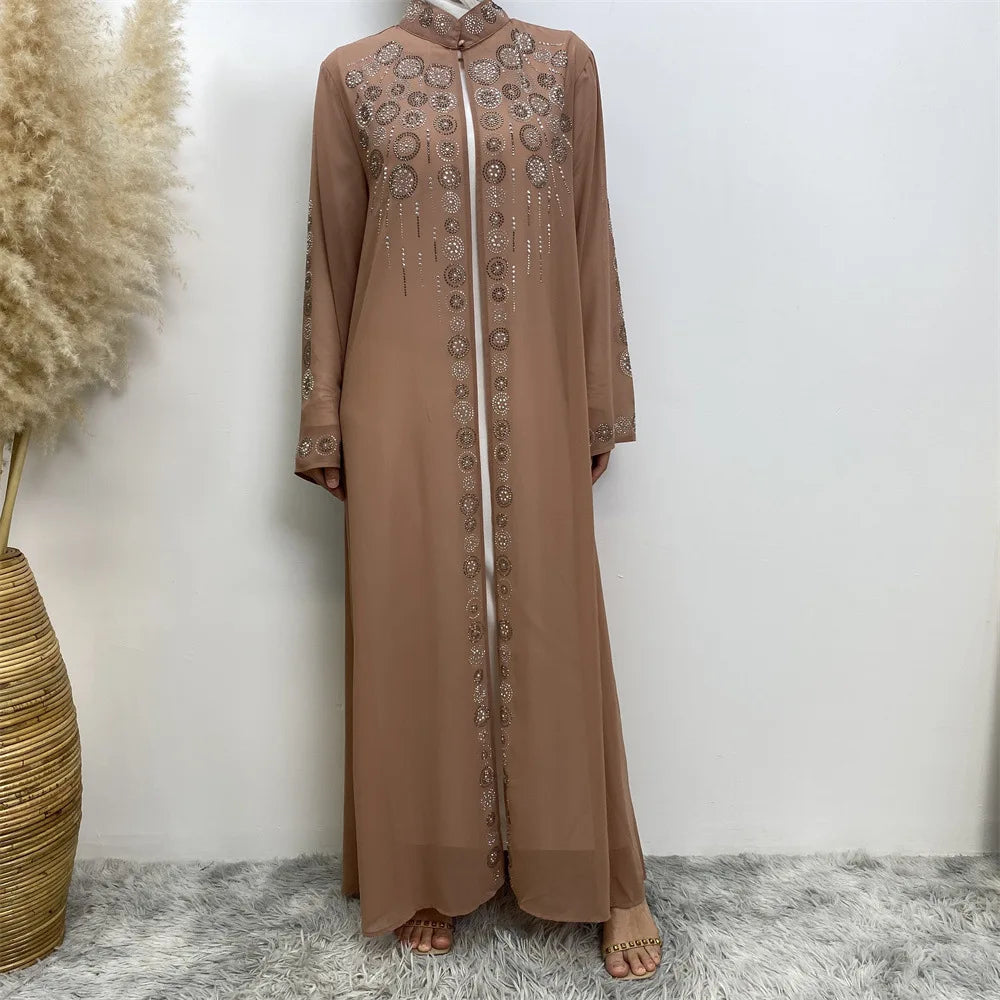 Luxury Diamonds Kimono Open Abayas for Women Muslim Dress Morocco Kaftan Dubai Turkey Party Gown Kebaya Islam Jalabiya Ramadan