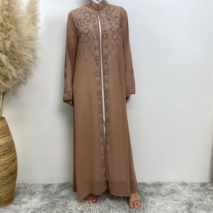 Luxury Diamonds Kimono Open Abayas for Women Muslim Dress Morocco Kaftan Dubai Turkey Party Gown Kebaya Islam Jalabiya Ramadan