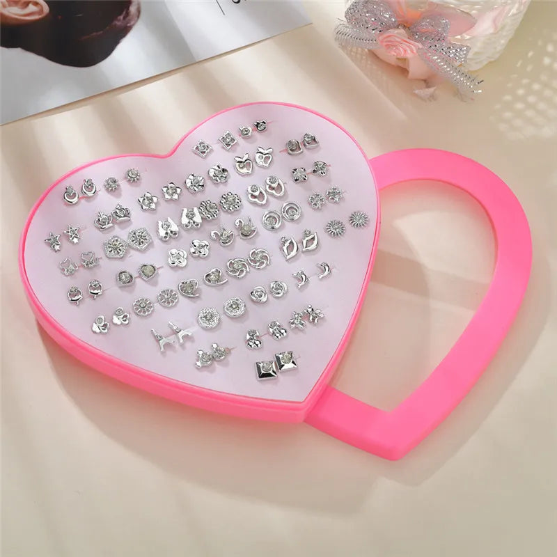 Multicolor 36Pairs Cartoon Hypoallergenic Plastic Stud Earrings Set For Women Girl Cute Animal Flower Ear Wedding Gifts Jewelry