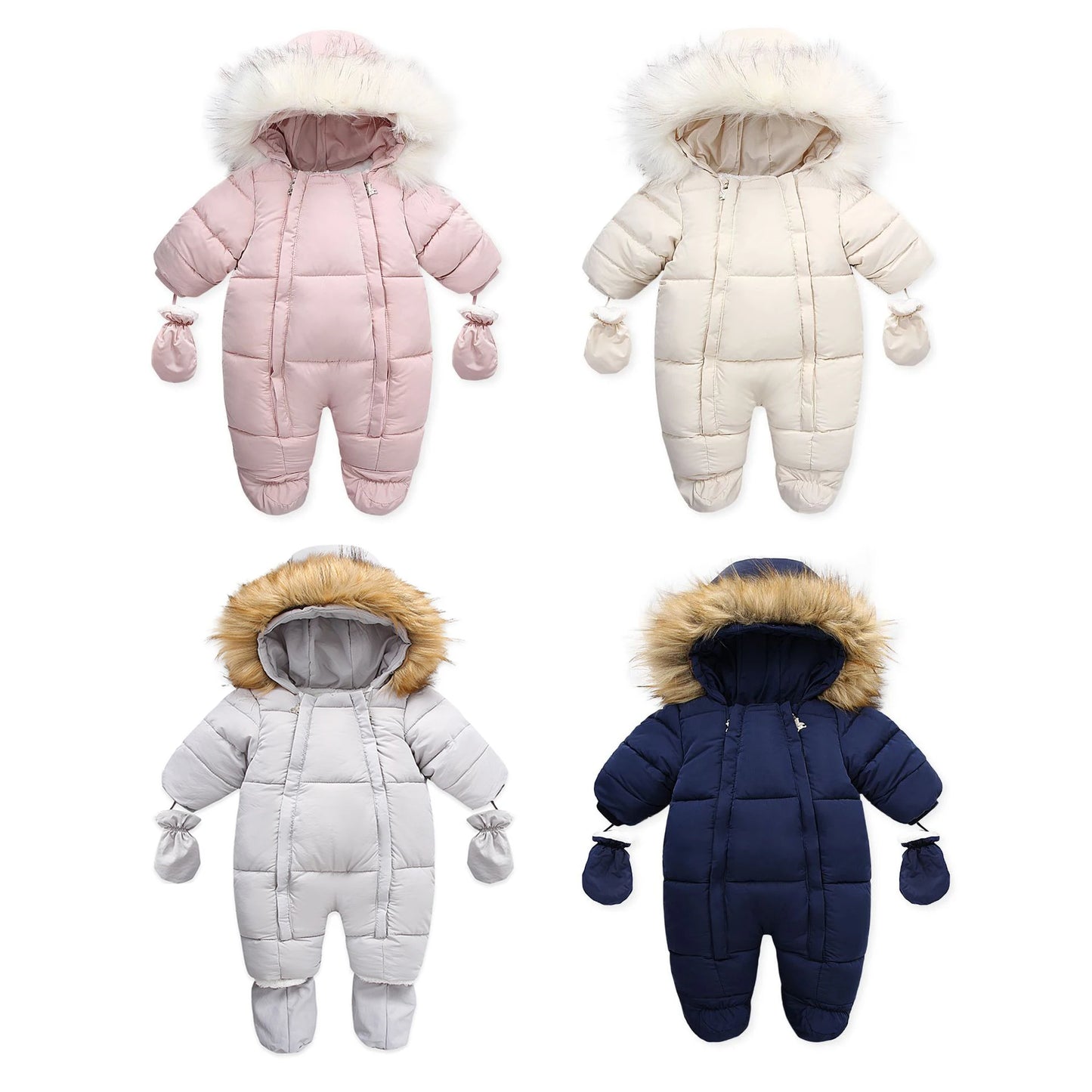 AYNIGIELL 2024 Winter Neugeborenen Verdickung Overall Integrierte Wolle Mit Kapuze Unten Strampler Baby Jungen und Mädchen Warme Schneefeste Overalls