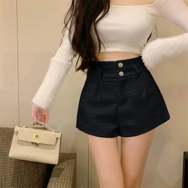 Winter Spring New Arrival Metal Buttons Tweed Shorts Women