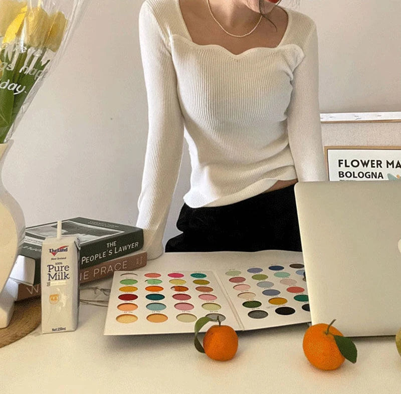 Gestrickte Pullover Frauen Vintage Solide Pullover Herbst Winter Koreanische Elegante Dünne Strickwaren Quadrat Kragen Alle Spiel Jumper Neue.