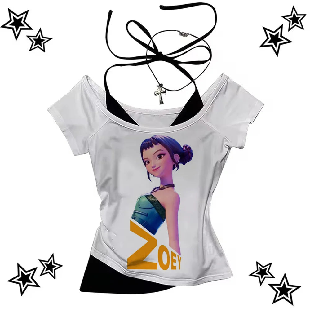 KPop Demon Hunters Tiger Shirt Women O-Neck Short Sleeves Crop Tops T-shirt Fans Gift.