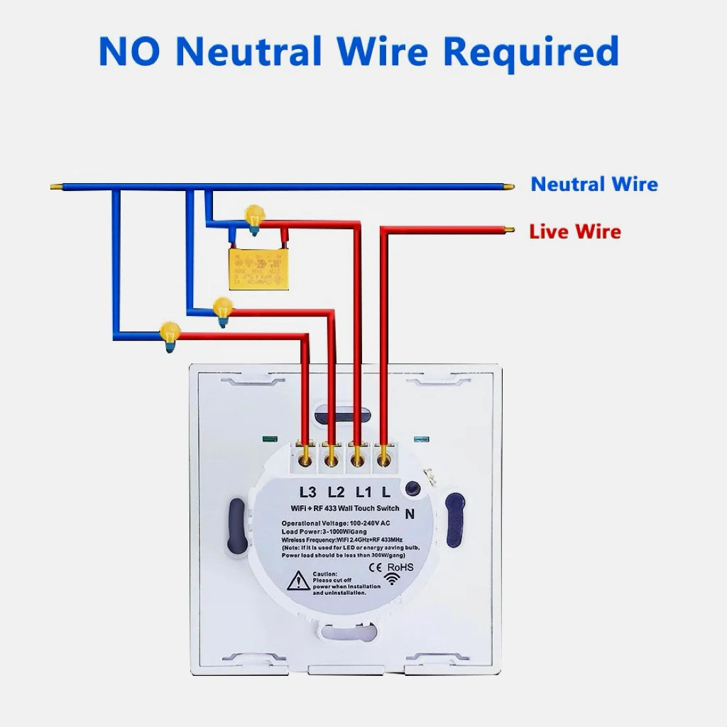 BONDA Smart Switch Alexa RF433 Keine neutrale Tuya-Steuerung funktioniert mit Google 1/2/3 Gang Smart Life Home Light WiFi Touch Switches 86