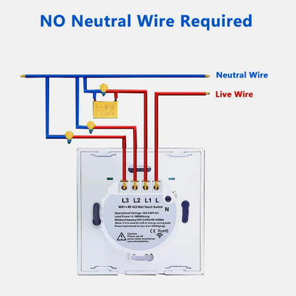BONDA Smart Switch Alexa RF433 Keine neutrale Tuya-Steuerung funktioniert mit Google 1/2/3 Gang Smart Life Home Light WiFi Touch Switches 86