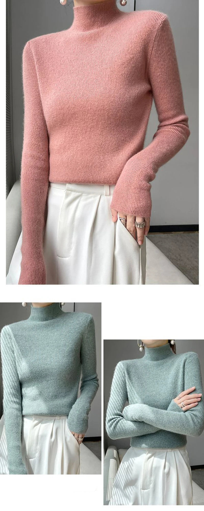 MEXZT Solide Pullover Frauen Hälfte Rollkragen Gestrickte Pullover Harajuku Koreanische Dicke Strickwaren Herbst Winter Mode Schlank Jumper