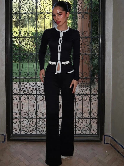 Sisterlinda Classic Street 2 Piece Set Autumn Daily Panelled Trim Full Sleeve Single Breasted Tops+Slim Pants Female Casual Suit