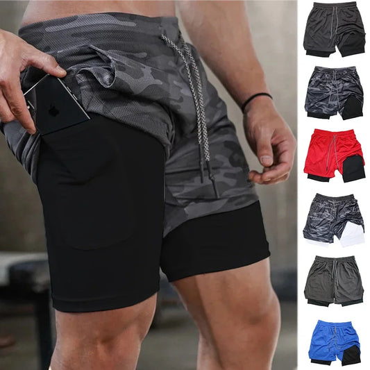 NEW Men's Multiple pockets Fitness Shorts Casual Sports Loose Breathable double-decker Shorts men Mesh Camouflage Running Shorts.