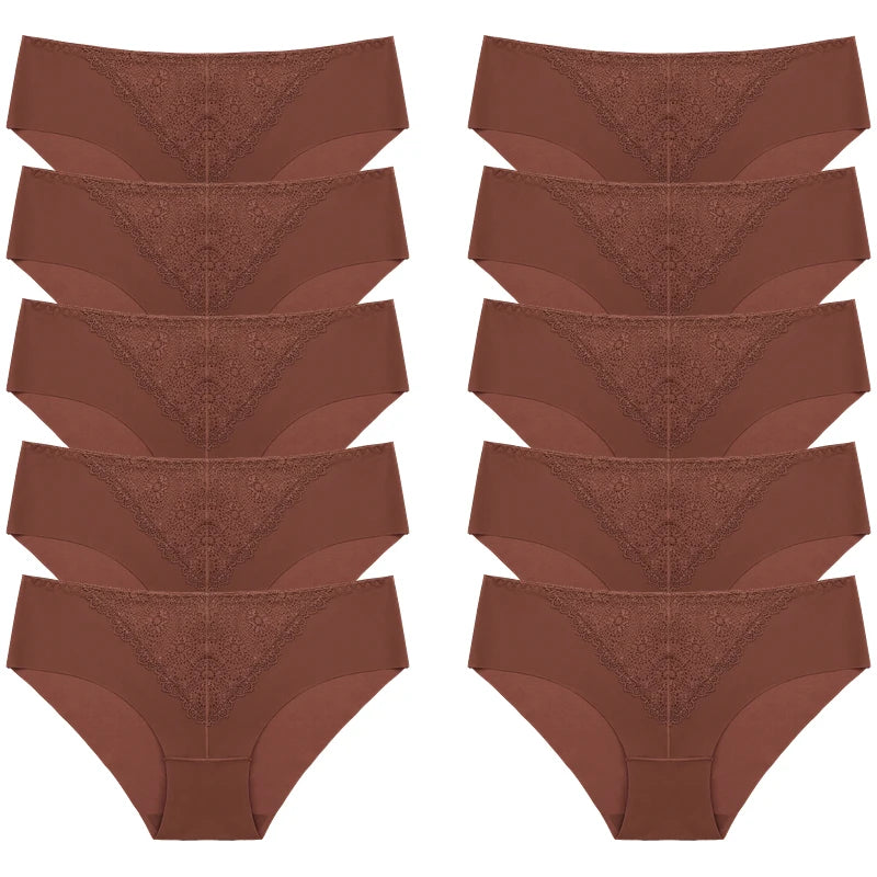 BZEL 10PCS/Set Women's Panties Exquisite Sweet Lace Underwear Sexy Lingerie Silk Satin Briefs Woman Comfort Breathable Underpant