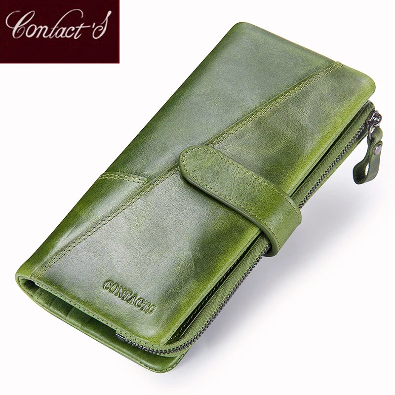 Contact's New Genuine Leather Wallet Fashion Coin Purse For Ladies Women Long Clutch Wallets With Cell Phone Bags Card Holder.