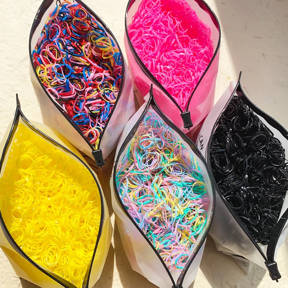 500/1000/2000pcs Girls Colourful Disposable Rubber Band Hair Ties Headband Children Ponytail Holder Bands Kids Hair Accessories.