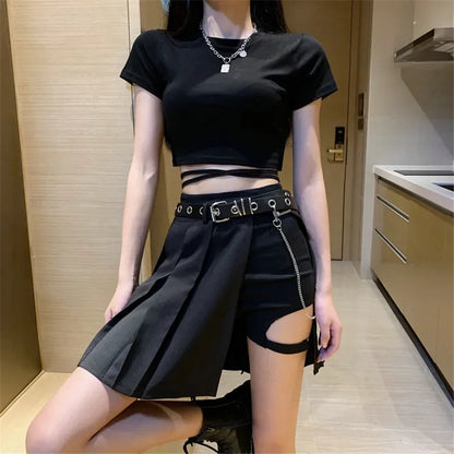 Female Punk Skirt Gothic Style Plaid Irregular Skirts Women Asymmetrical High Waist Pleated Mini Skirts sexy skirt for sex.