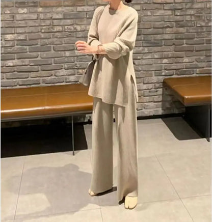 2024 Autumn Winter New Women's Fashion Fashionable Age Reducing Two Piece Pants Knitted Sweater Straight Leg Pants Set For Women.
