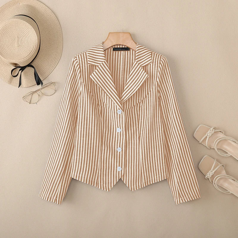 Stylish Autumn Long Sleeve Stripe Shirt 2025 ZANZEA Office Lady Blouses Women Shirts Elegant Lapel Neck OL Work Tops Mujer Femme.
