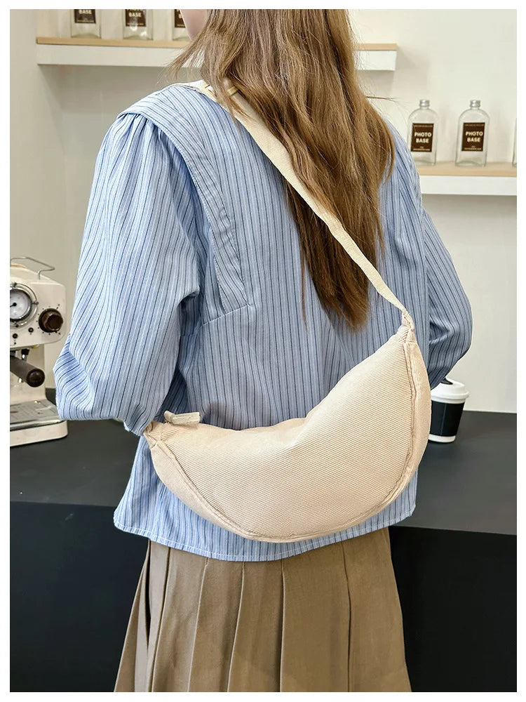 Solid Color Corduroy Women's Hobos Shoulder Bag Retro Casual Female Crossbody Bags Ladies Daily Travel Handbags Messenger Bag