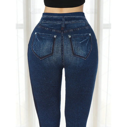High Waist plus Size Women's Autumn Winter Skinny Jeans Faux Denim Pencil Pants Slimming Base Layer Trousers Cross-Border.